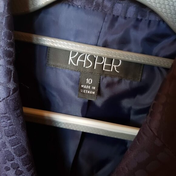 Kasper Navy Blue Metallic Print Double Peplum Curve Hem Blazer Size 10 - Picture 2 of 7